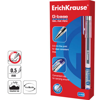 Conjunto de 12 canetas esferográficas de gel EK G-Base Azul da Erichkrause, com escrita suave e acabamento colorido.