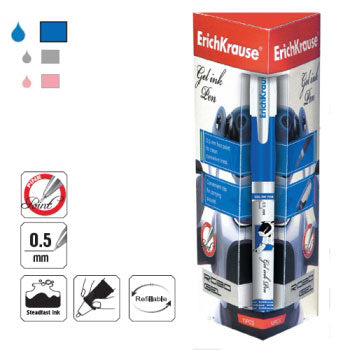 Conjunto de 12 esferográficas de gel EK Robogel azul da Erichkrause, com ponta de 0,5mm, para escrita suave e precisa.