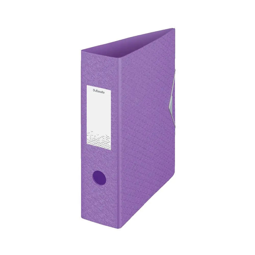 Pasta de arquivo Polyfoam Malva da Esselte com elástico, tamanho 318x290mm, para organizar documentos de forma segura.