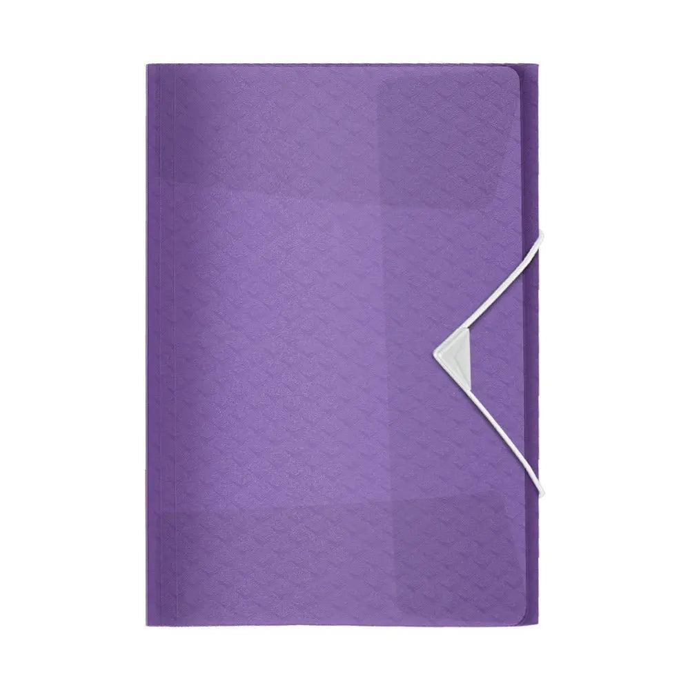 Pasta plástica A4 da Esselte na cor malva com elásticos e 3 abas, ideal para organização de documentos.