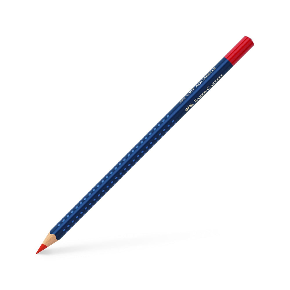 Lápis de Cor Aguarelável Faber-Castell vermelho, 01 unidade, com ponta afiada e corpo amarelo brilhante.
