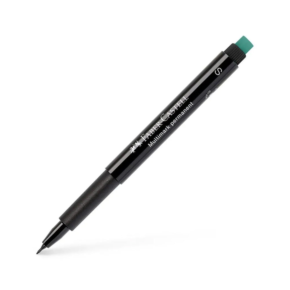 Marcador permanente super fino preto Faber-Castell de 0,4mm para escrita precisa e detalhes.