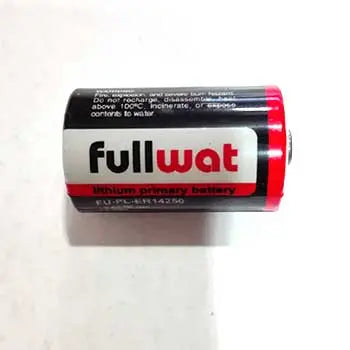 Pilhas Lithium LS14250 3.6V 1200mAh da Fullwat, alta performance, mostradas em close com detalhes do produto.