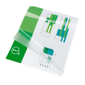 Conjunto de 100 bolsas de plastificação A4 216x303mm 125mic mate da GBC, para proteger documentos com acabamento fosco.