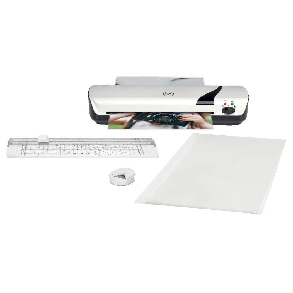 Bluepixel Equipamentos e Serviços Informáticos Lda | Pack Plastificadora Inspire+ A4 125mic + Cisalha Branco - Proteja seus Documentos GBC Plastificadoras