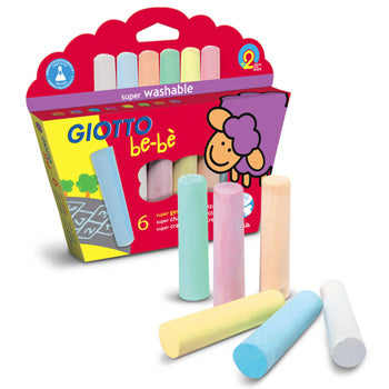 Giz de cores Giotto Be-Be com 6 cores para desenho e arte, em embalagem colorida, ideal para crianças e estudantes de arte.