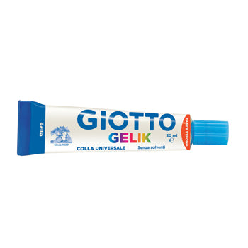 Tubo de cola universal Giotto de 30ml para uso geral e colagem, com tampa plástica e rótulo colorido.
