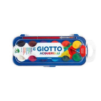 Conjunto de 12 aguarelas Giotto com pincel, tintas para pintura, em embalagem colorida e compacta para artistas e crianças.