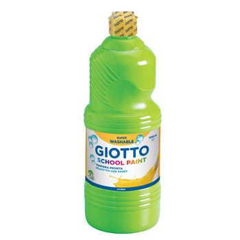 Guache líquido verde Giotto escolar 1L, tinta infantil para artes, em frasco de plástico com tampa.
