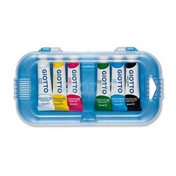 Guache infantil Giotto com 6 cores primárias em tubos de 7,5ml, ideal para crianças e atividades artísticas.