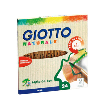 Lápis de Cor Giotto 24 unidades em caixa de papelão natural, 18cm, com cores variadas, ideal para desenhos e artes.