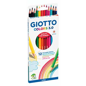 Lápis de Cor Giotto Colors 12 unidades, kit para arte e desenho, com ponta de 18cm, em embalagem colorida e resistente