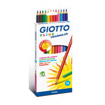 Lápis de cor Giotto Elios em embalagem com 12 unidades, triângulo de 18cm para desenho e arte.