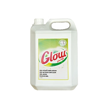 Lixívia em gel Glow Your Life 5L, produto de limpeza para brilhar e desinfetar superfícies com fórmula eficaz.