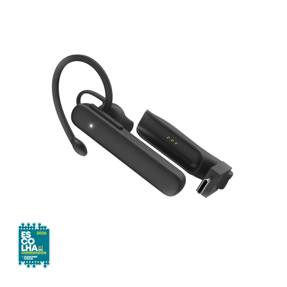 Fone de ouvido Bluetooth In Ear Mono Hama MyVoice Station preto, sem fio, portátil e compacto para uso diário.
