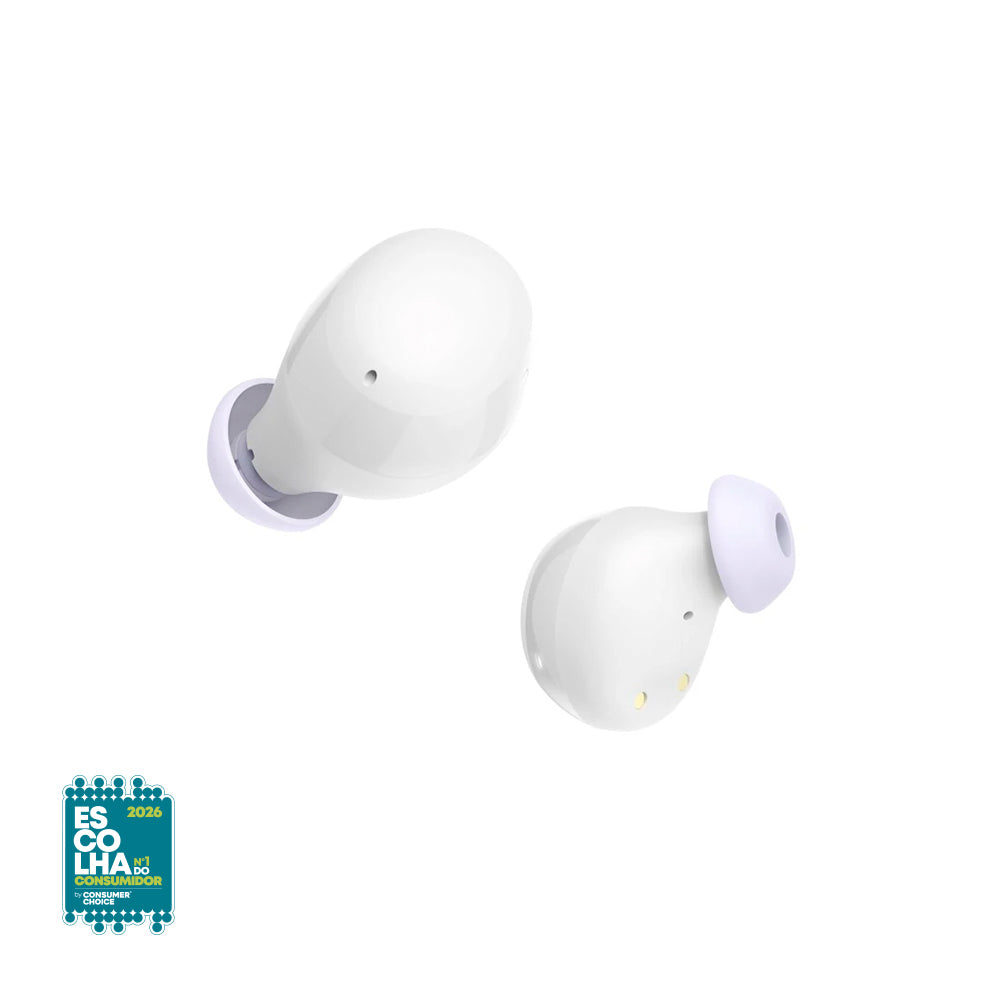 Auriculares Bluetooth Hama Freedom Buddy II brancos, sem fio, com acabamento em plástico e cabos de conexão invisíveis.