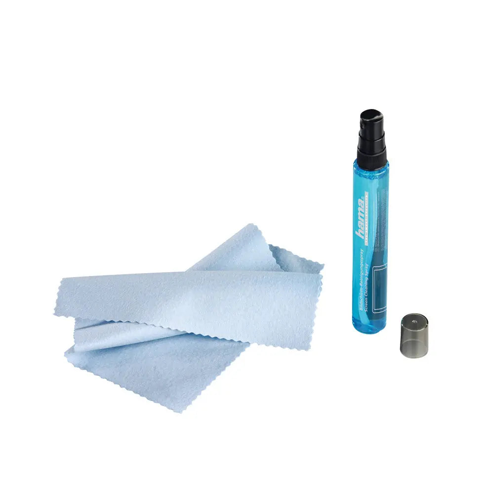 Kit de limpeza de ecrãs Hama de 15ml com spray para dispositivos eletrônicos, limpeza segura e eficiente.