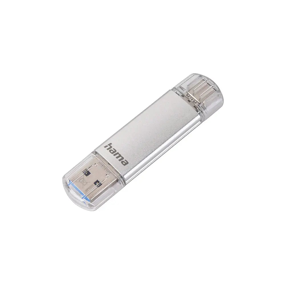 Pen drive USB-C/USB-A Hama C-Laeta de 32GB em prata, compacto e rápido, para armazenamento de dados portátil