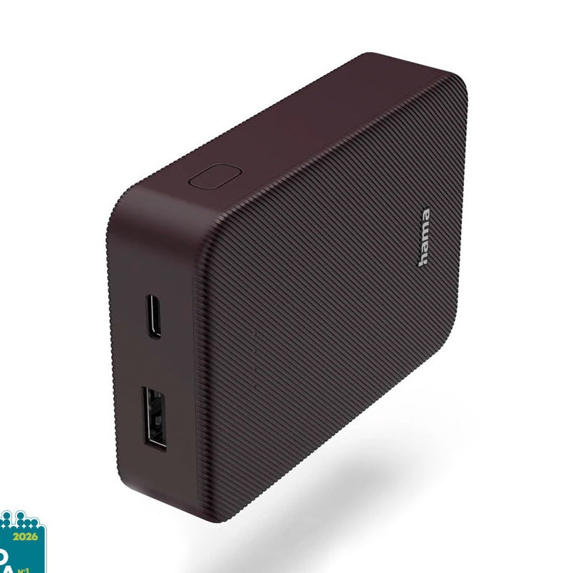 Powerbank Hama de 10000mAh na cor 10 Plum, carregador portátil leve e eficiente para dispositivos móveis.