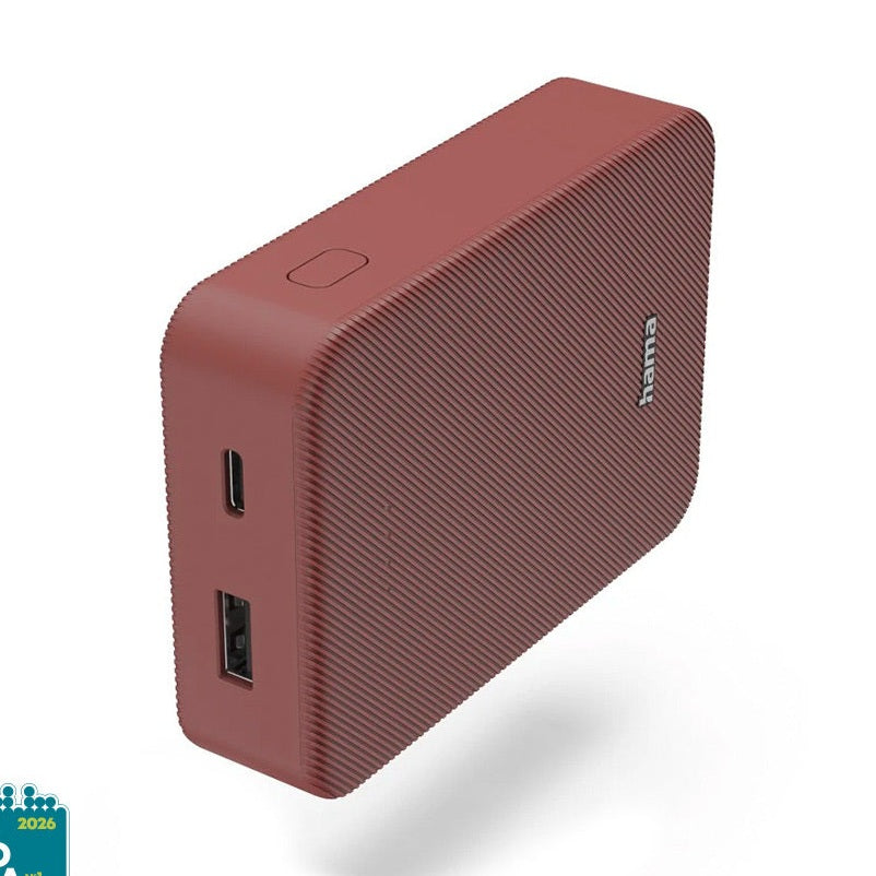 PowerBank Hama PowerPack 10000mAh na cor vermelha, carregador portátil confiável e compacto para dispositivos móveis.