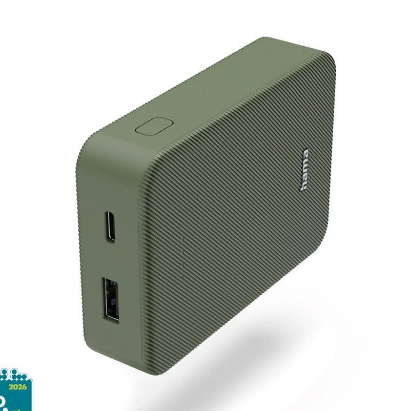 Powerbank Hama PowerPack 10000mAh na cor verde, carregador portátil de alta capacidade com design compacto e resistente