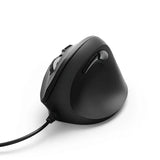 Rato ergonômico vertical Hama EMC-500 com fio, design preto para conforto e alta performance em uso prolongado.