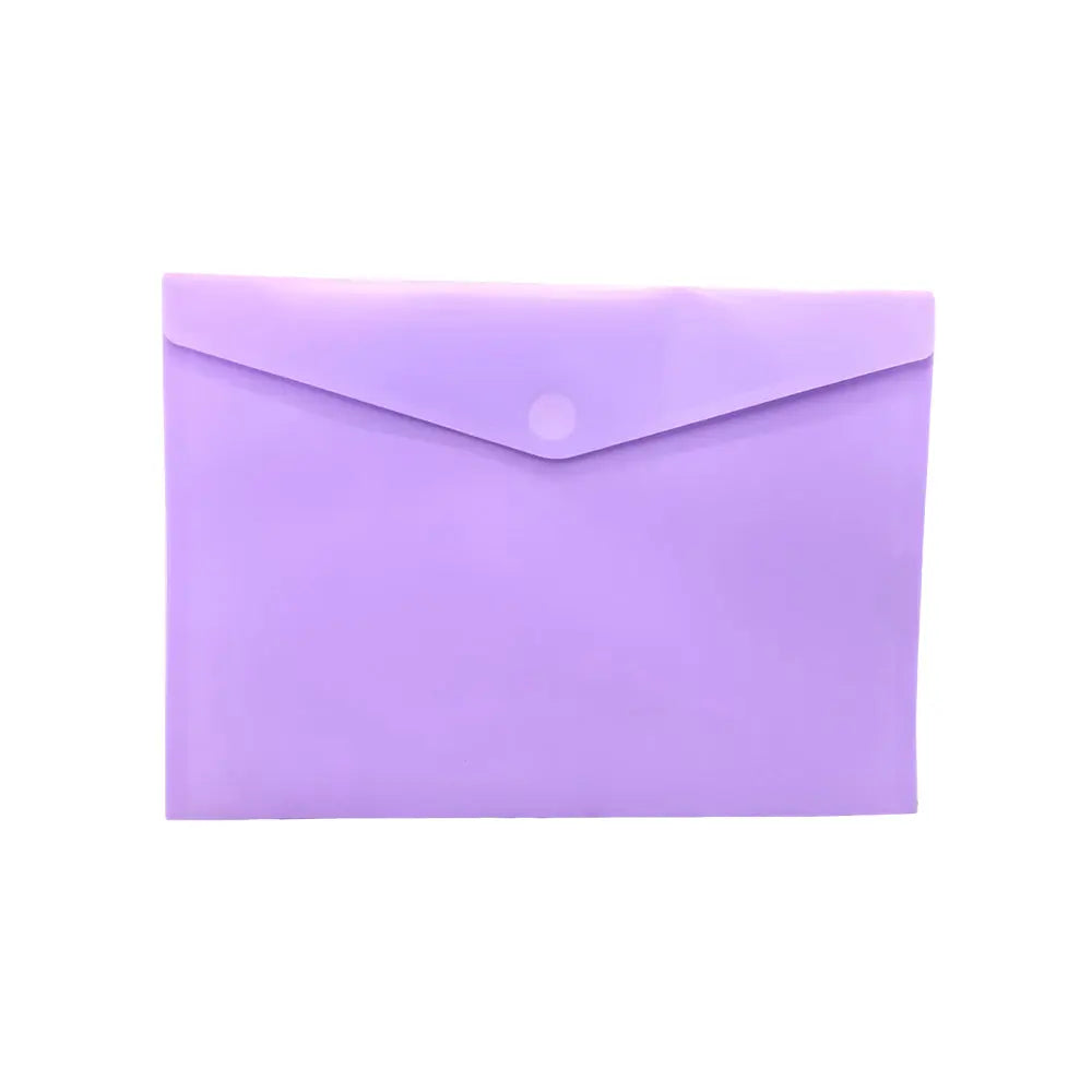 Bolsa envelope A4 violeta mate com fecho velcro, feita de plástico, da marca HFP, ideal para documentos e organização.
