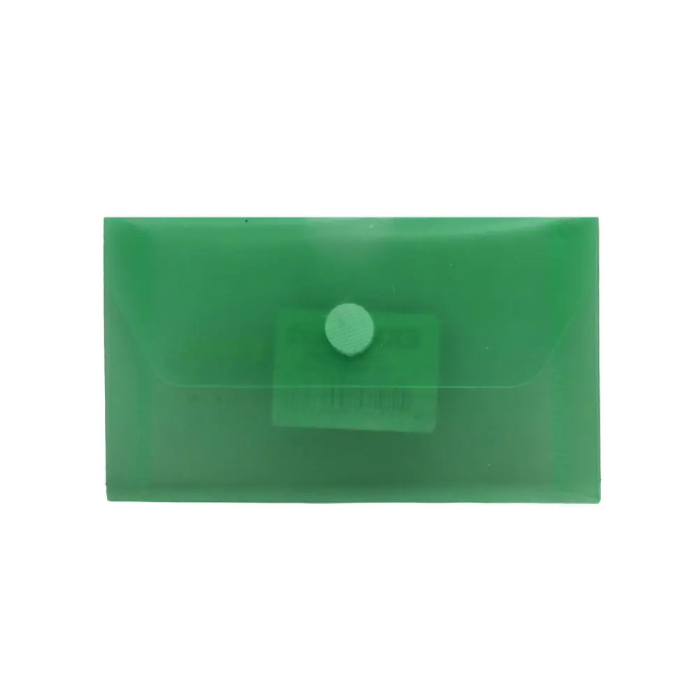 Bolsa envelope verde HFP com fecho velcro plástico, tamanho 105x65mm, ideal para organização e armazenamento seguro.