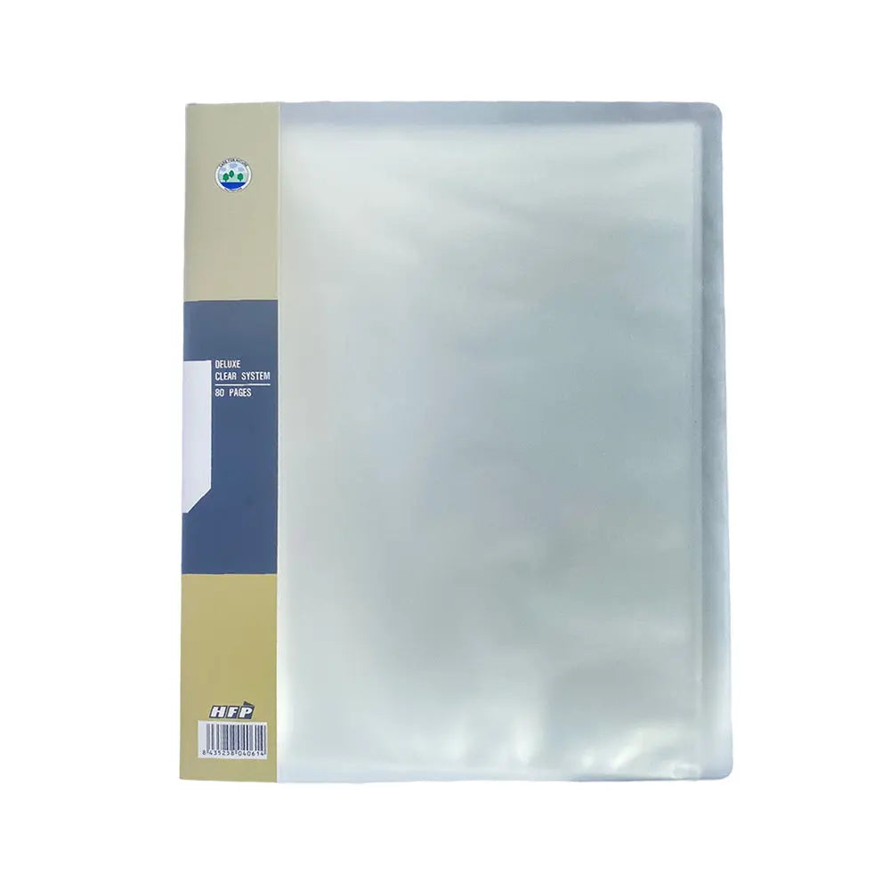 Pastas transparentes HFP com 40 bolsas e 80 páginas A4 para organização e armazenamento de documentos.
