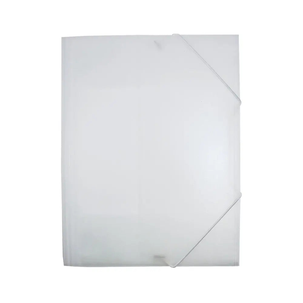 Pasta plástica A3 transparente da HFP com elásticos e 3 abas, ideal para organização de documentos.