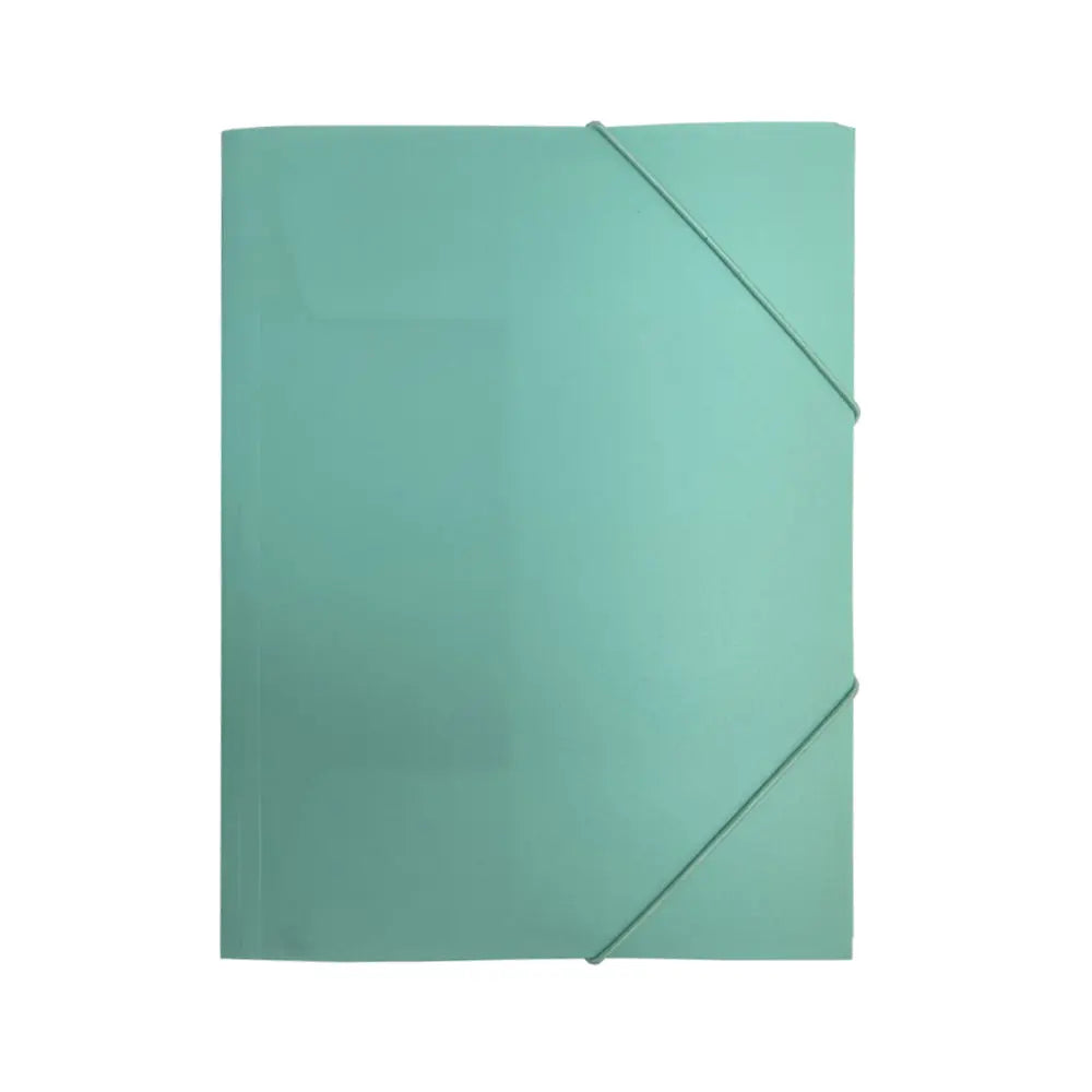 Pasta plástica A4 com elásticos na cor menta pastel, organizadora escolar da marca HFP, para documentos e materiais escolares.