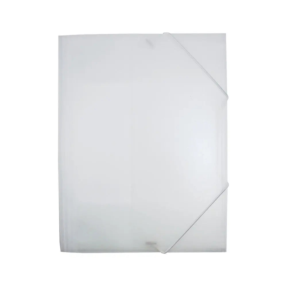 Pasta plástica A4 com elásticos transparentes da marca HFP, ideal para organização de documentos.