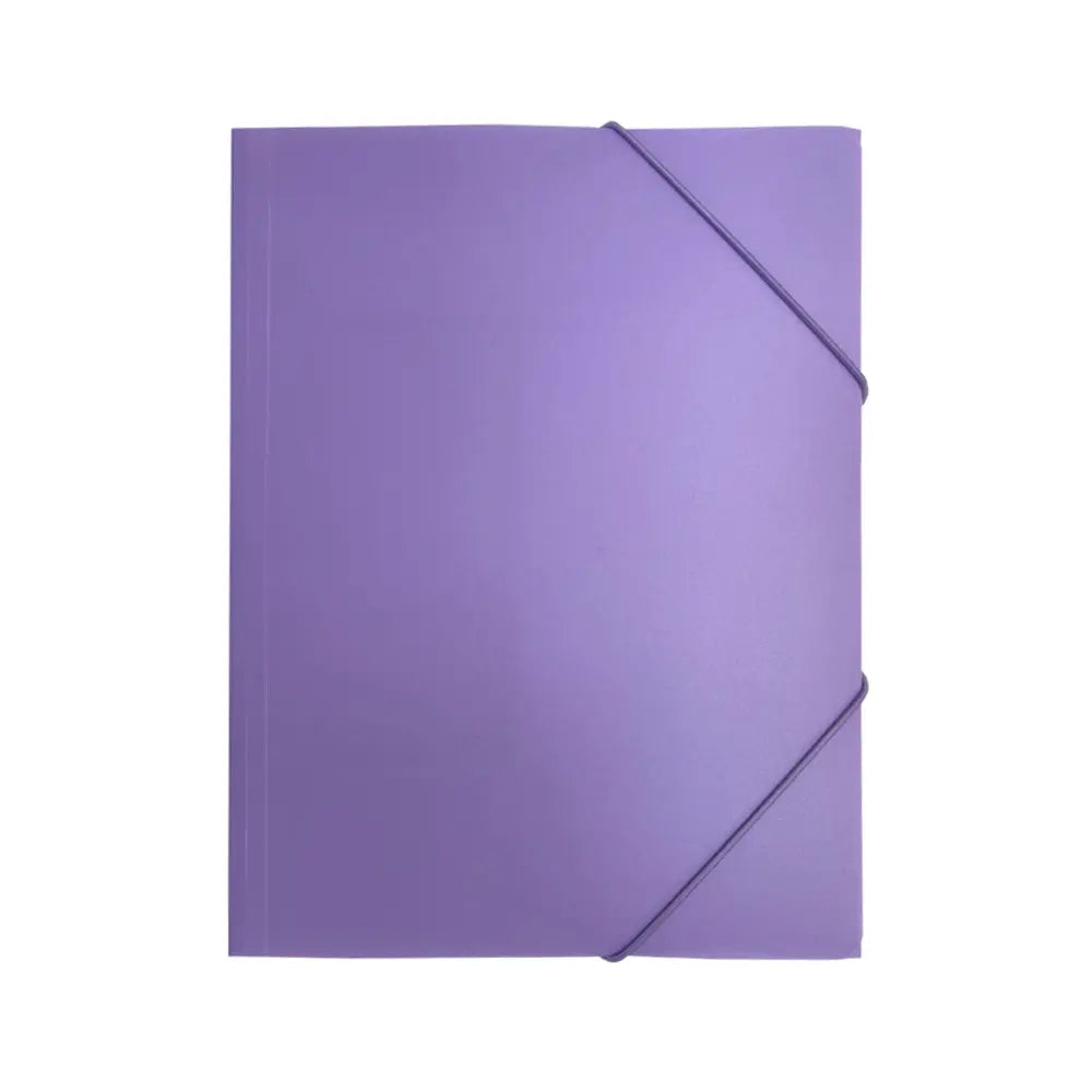 Pasta plástica A4 com elásticos violeta pastel da marca HFP, usada para proteção e organização de documentos.