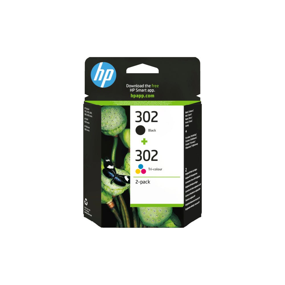 Pack com 2 tinteiros HP 302 preto e cor, compatíveis, para impressoras HP Originais, incluindo X4D37AE.