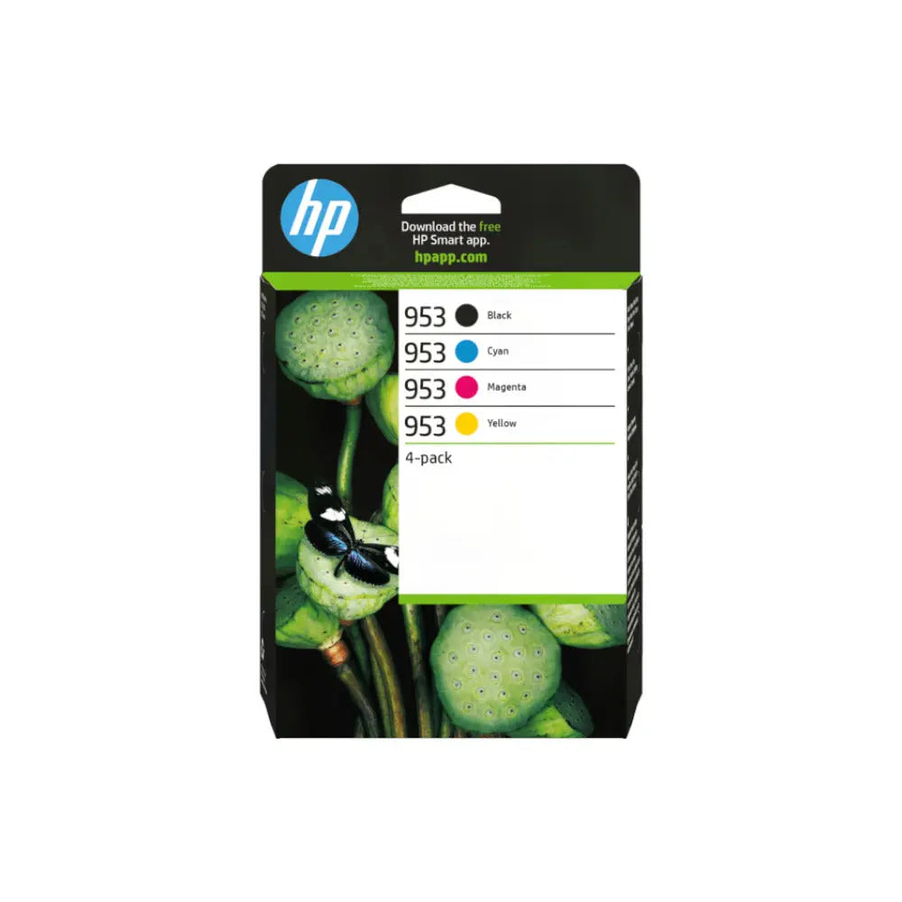 Pack de 4 tinteiros originais HP 953 com cores variadas, alta qualidade, para impressoras HP.
