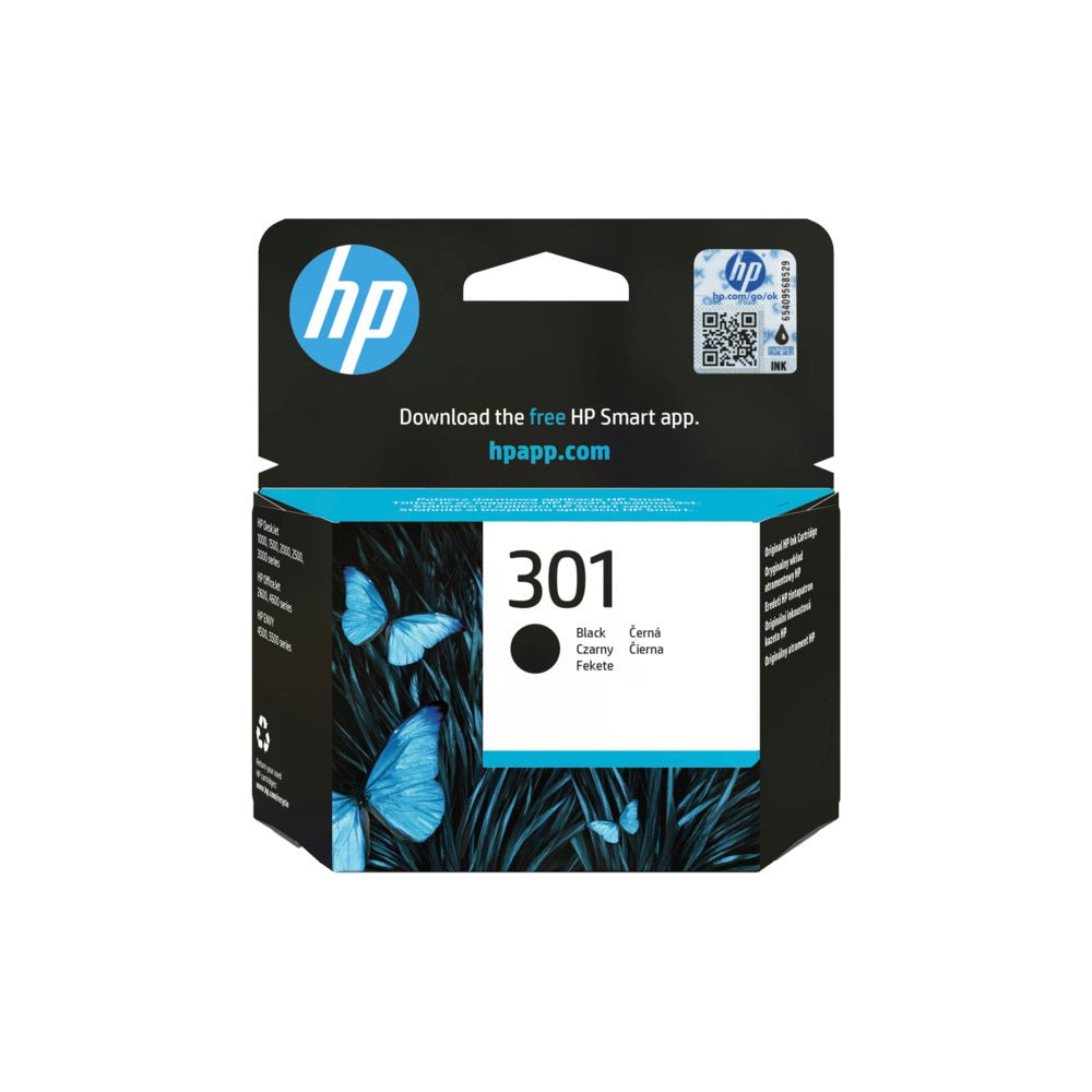 Tinteiro HP 301 Preto HP Original, 3ml, compatível com impressoras, imprime até 190 páginas.