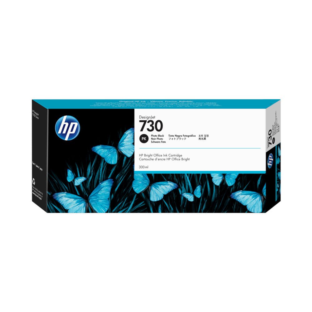 Tinteiro HP 730 Preto P2V73A de 300ml, compatível e de alta qualidade, para impressoras HP originais.