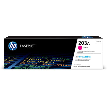 Toner HP 203A Magenta CF543A original para impressoras HP, alta performance, embalagem com toner magenta.