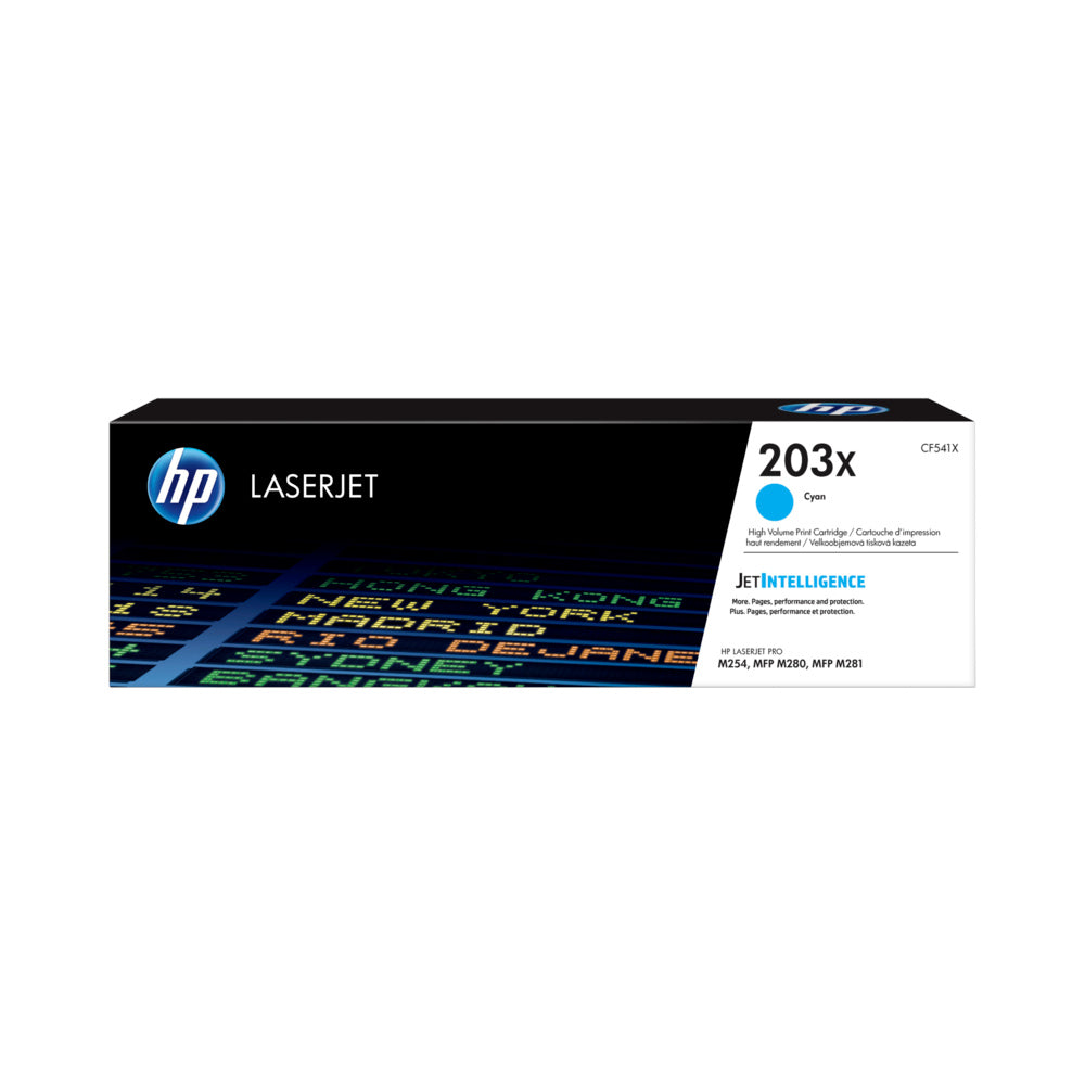 Toner HP 203X Azul CF541X original de alta capacidade para impressoras HP, visível na imagem.