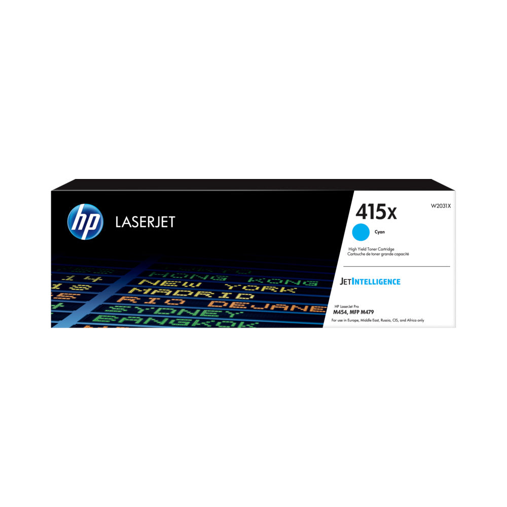 Toner HP 415X Azul W2031X original de alta capacidade para impressoras HP, destaque para cartucho de tinta azul de grande volume