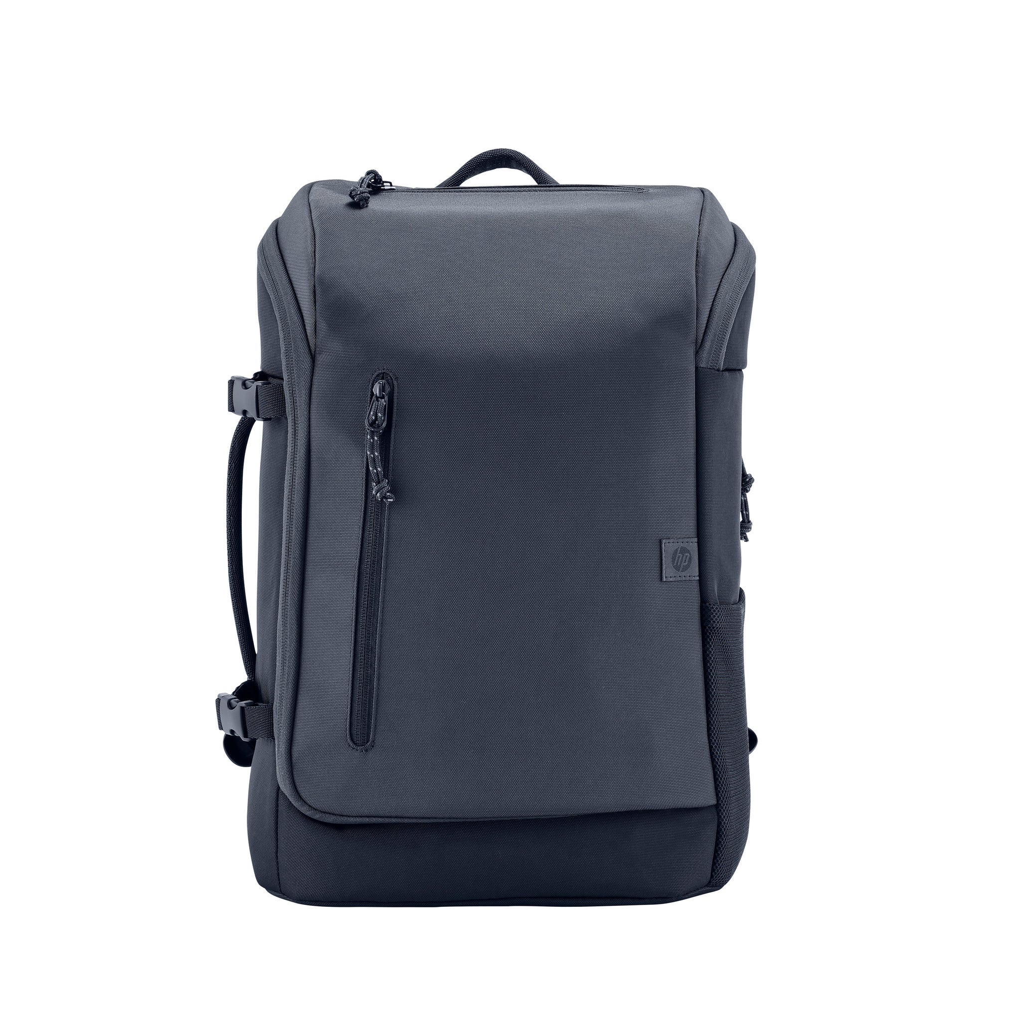 Mochila HP Travel de 25L na cor cinza-iron, para laptop de até 15,6 polegadas, com compartimentos e alças ajustáveis.