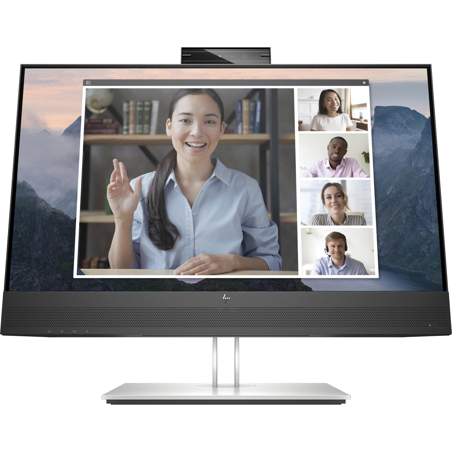 Monitor empresarial HP E24MV G4 de 23,8” para conferências, tela de alta qualidade com acabamento moderno.