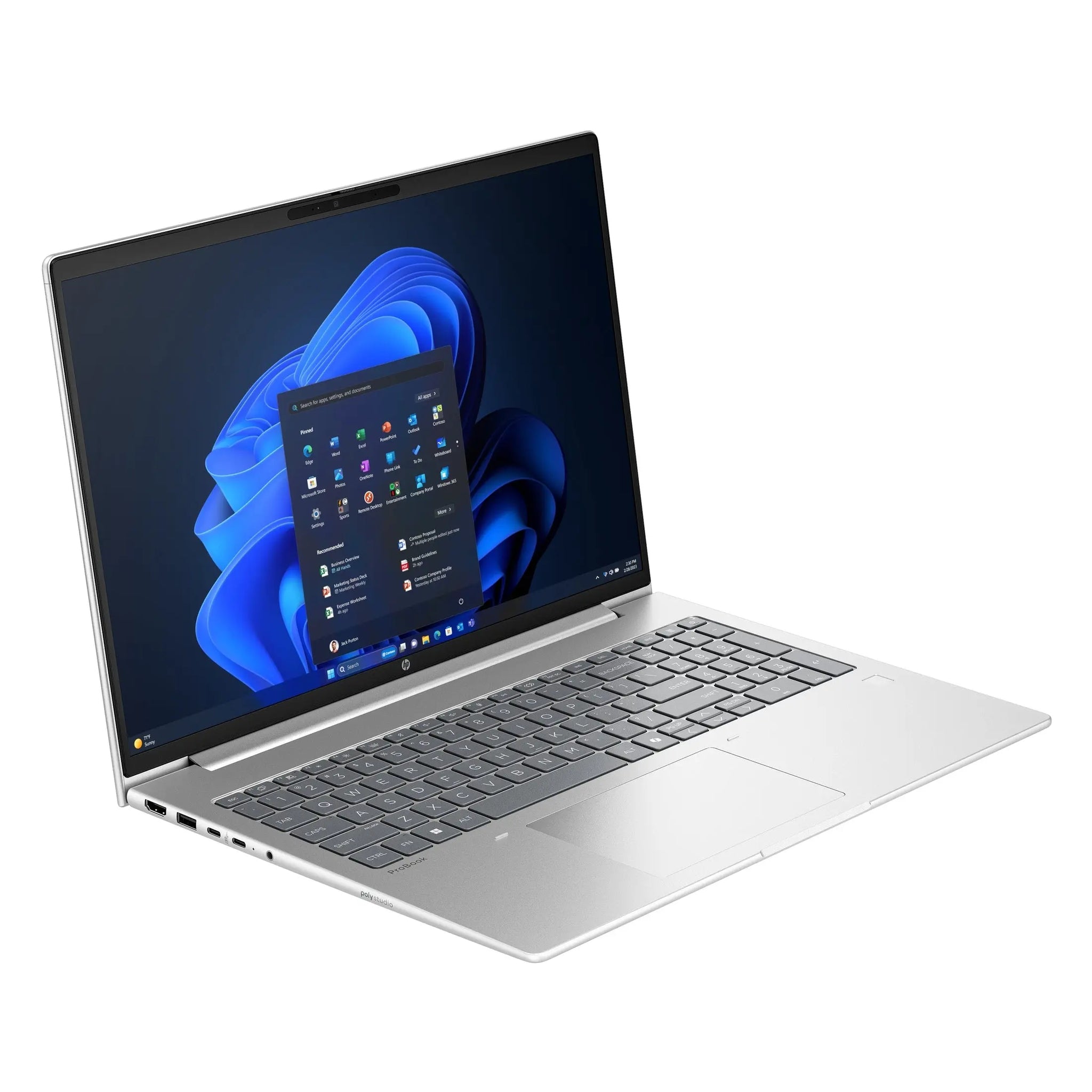 Laptop HP ProBook 4 G1a com processador AMD Ryzen 5, 16GB RAM, SSD de 512GB e tela aberta exibindo Windows 11.