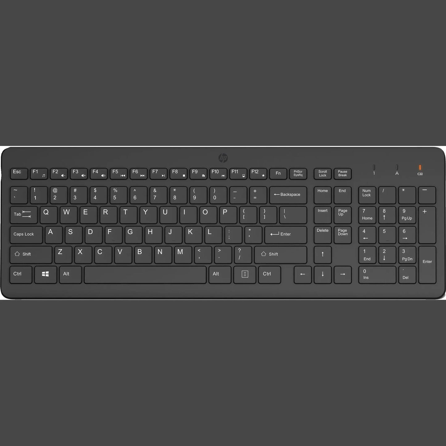 Teclado sem fio HP 255 Wireless com design compacto e teclas confortáveis, ideal para uso doméstico e escritório.