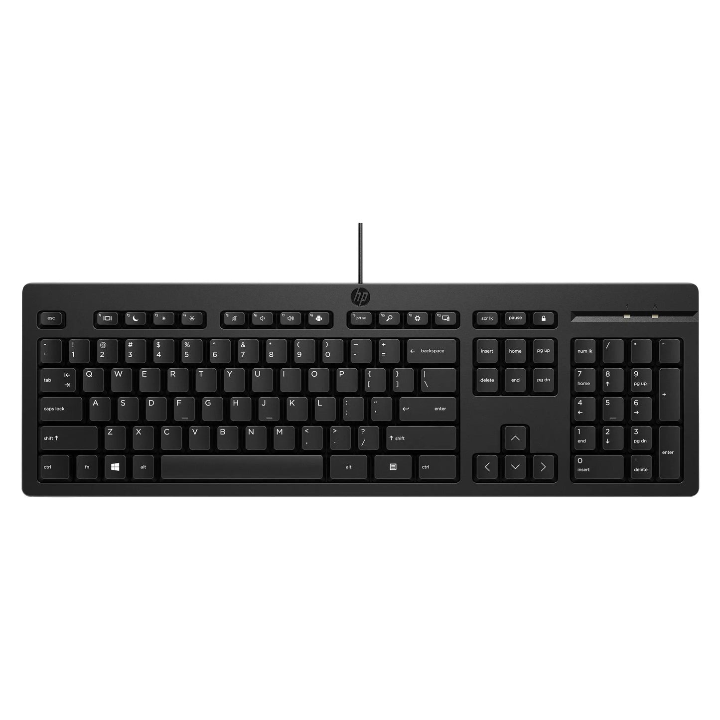 Teclado USB HP 125 G2 WD KBD com fio, layout padrão, teclas pretas, conectores USB e design compacto.