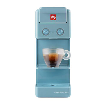 Máquina de café em cápsulas ILLY Y3.3 Iperespresso azul, mostrada em detalhes na imagem.