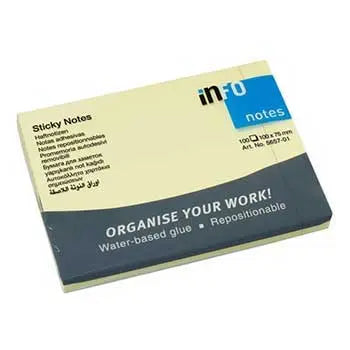 Notas adesivas amarelas Infonotes 100x75mm com 100 folhas, bloco de notas aderentes para lembretes e anotações.