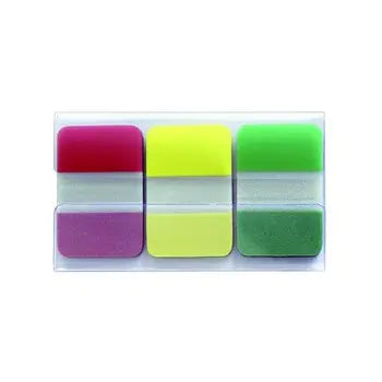 Notas aderentes em filme adesivo Infonotes, separadores de 25x38mm, pacote com 75 unidades em cores sortidas.