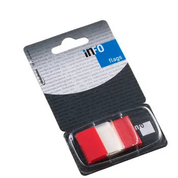 Separadores de filme adesivos vermelhos Infonotes, notas aderentes tipo flag, 25x43mm, pacote com 50 unidades.