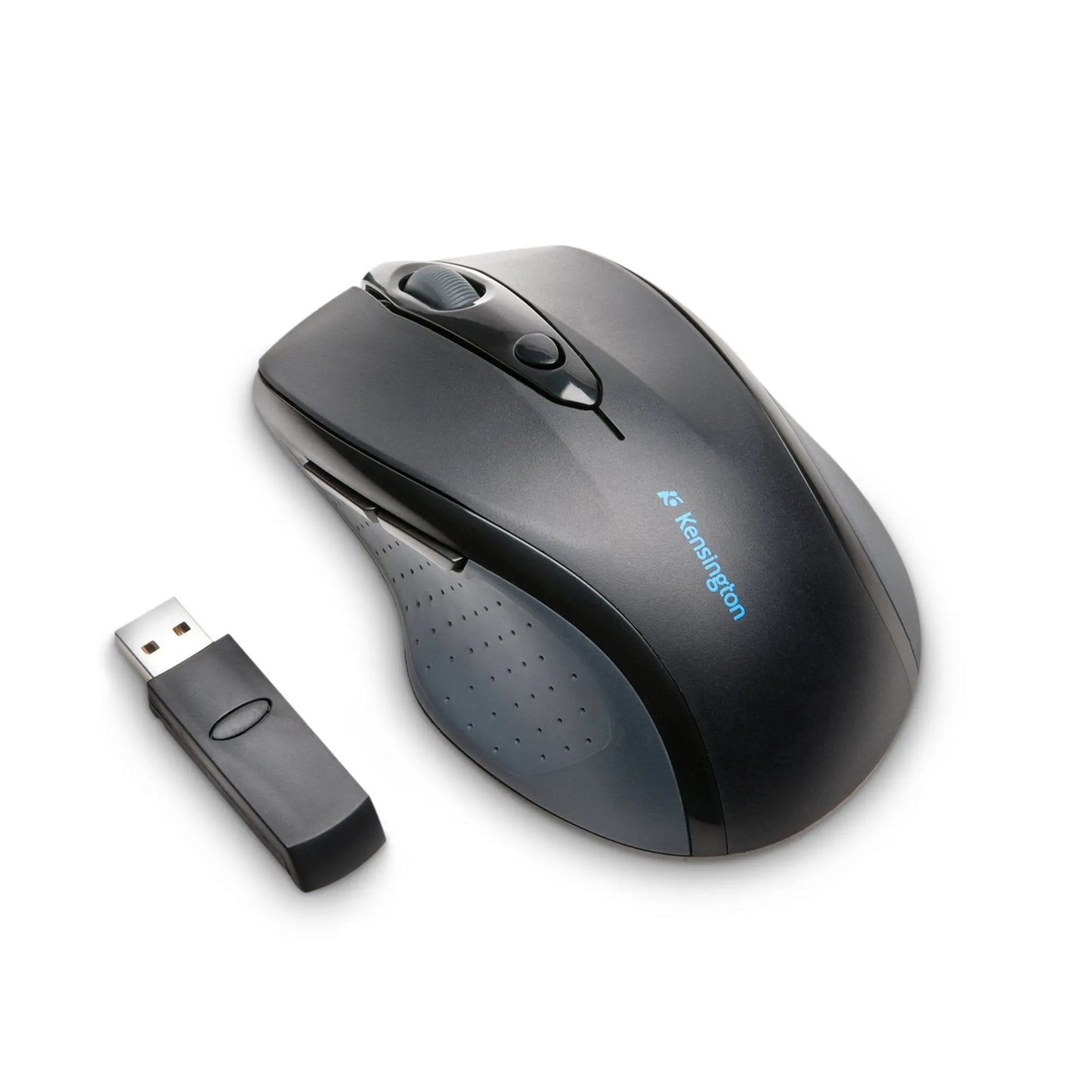 Rato sem fio Kensington Pro Fit Full-Size na cor preta, com design ergonômico e botões acessíveis para alta precisão e conforto.
